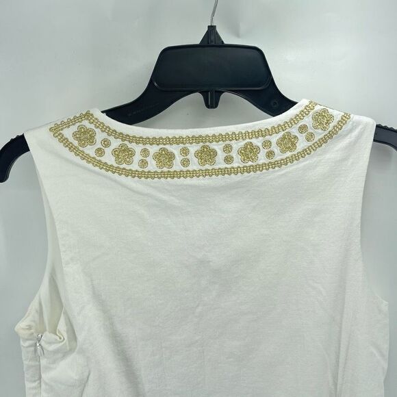 JB By Julie Brown Womens Embroidered tunic Dress Sleeveless Lined Cream Gold 6 - Picture 5 of 12